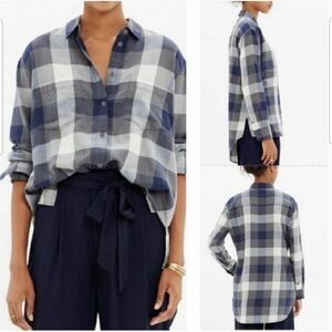 MADEWELL Gray Blue Plaid Long Sleeve Oversized Button Up Shirt Size S